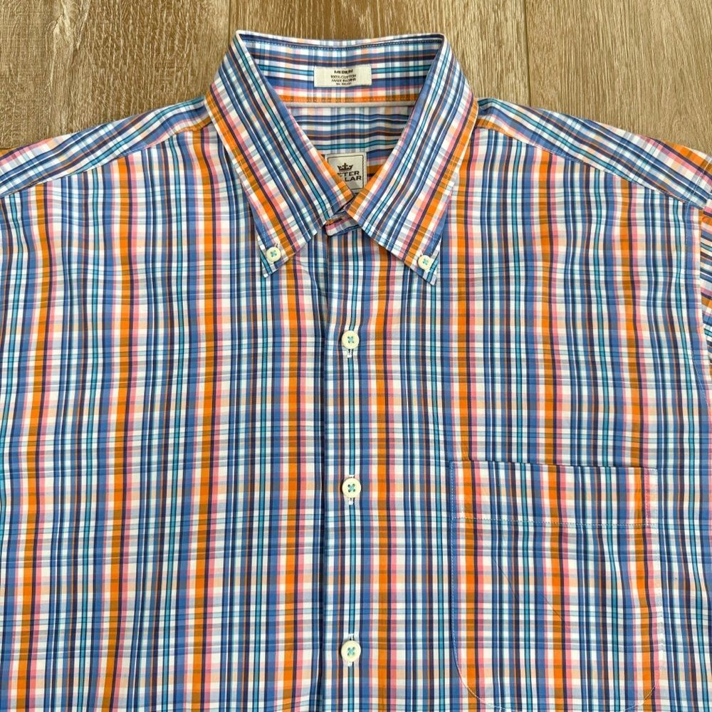 PETER MILLAR Men's Medium Plaid Button Down Short Sleeve Sport Shirt Multicolor